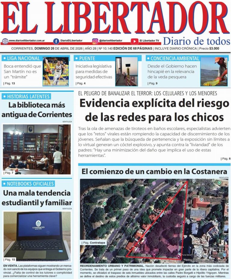 Portada del diario digital del 26 de abril de 2026 en Corrientes