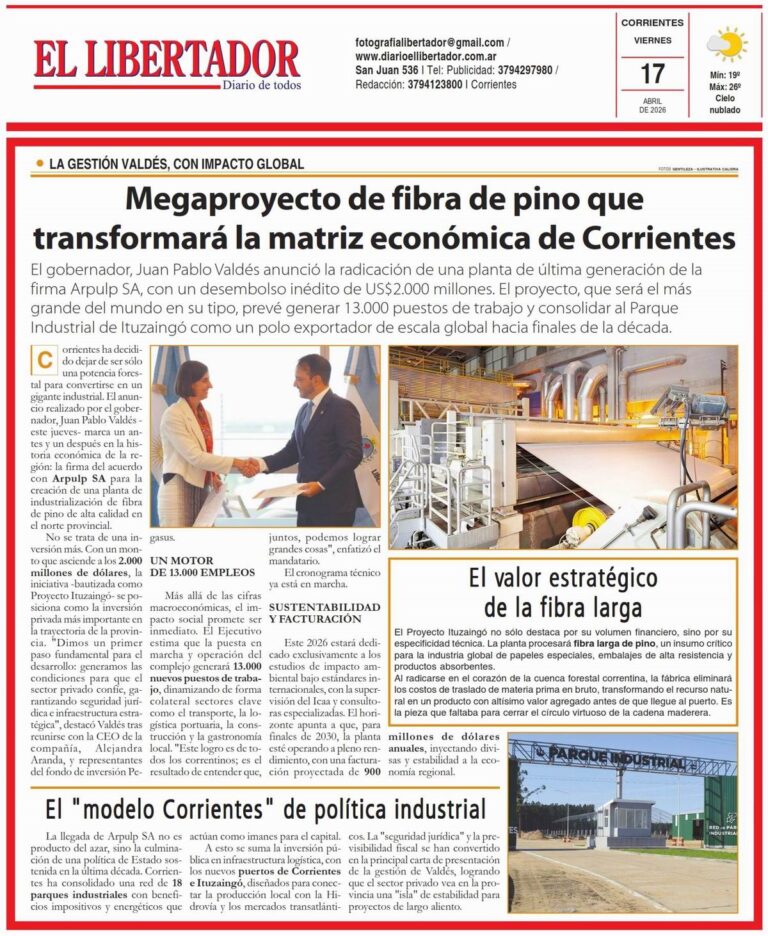 Portada representativa del Diario El Libertador de Corrientes