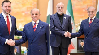 Representación gráfica de banderas de Estados Unidos e Irán durante una reunión diplomática.