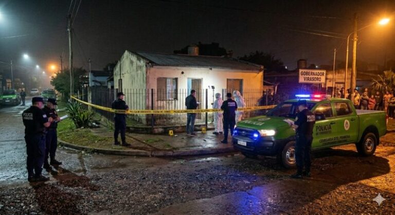 Policía científica trabaja en la escena del crimen en Gobernador Virasoro