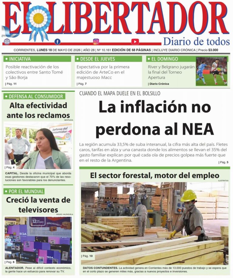Portada del diario Corrientes Press del 18 de mayo de 2026