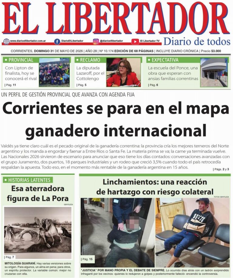Tapa y contratapa del diario Corrientes Press del 31 de mayo de 2026