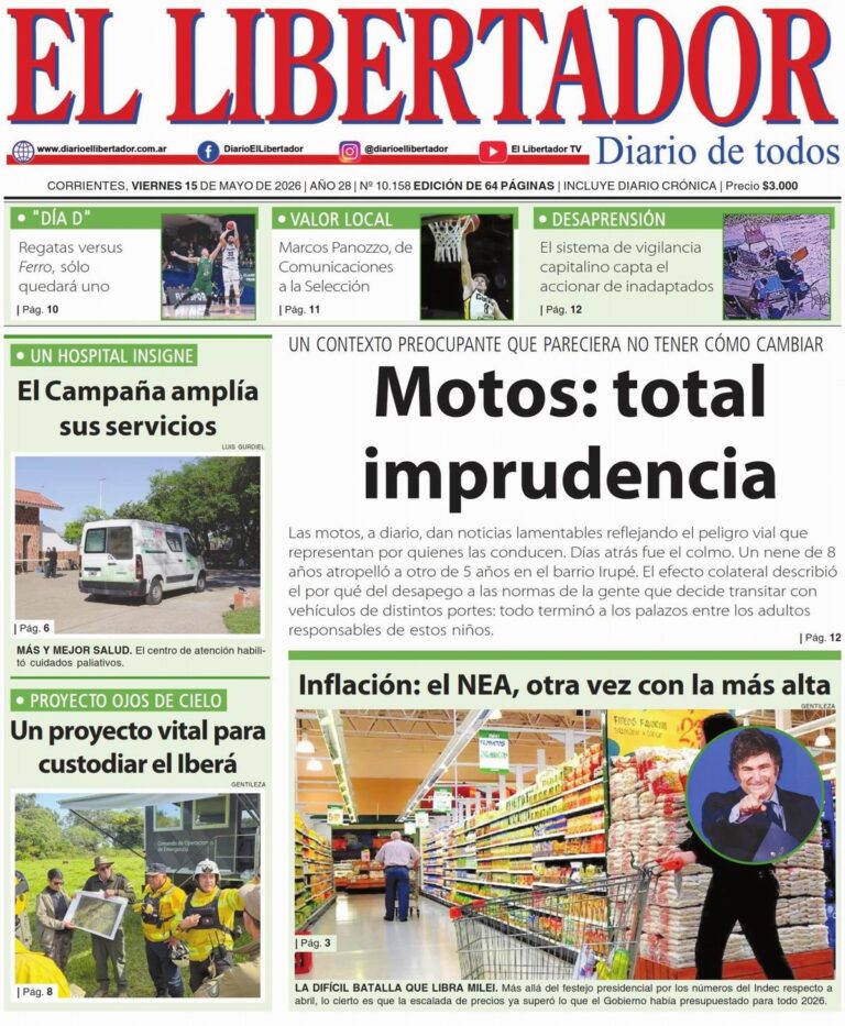 Tapa y contratapa del diario Corrientes Press del 15 de mayo de 2026