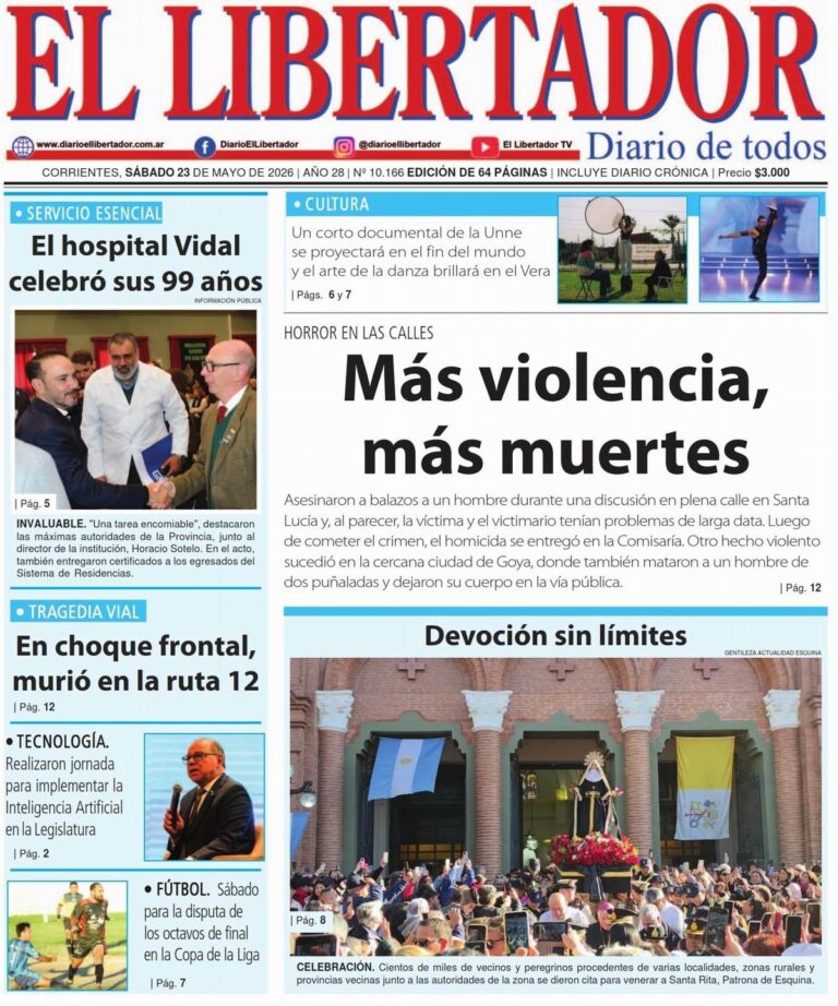 Tapa del diario Corrientes Press del 23 de mayo de 2026