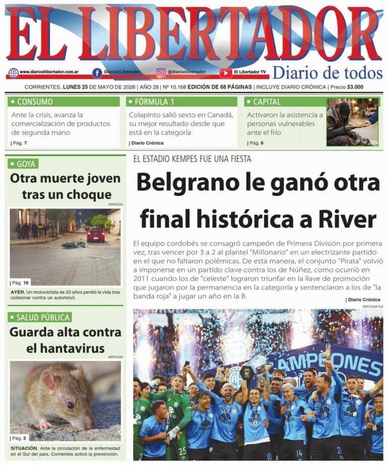 Portada y contratapa del diario Corrientes Press del 25 de mayo de 2026