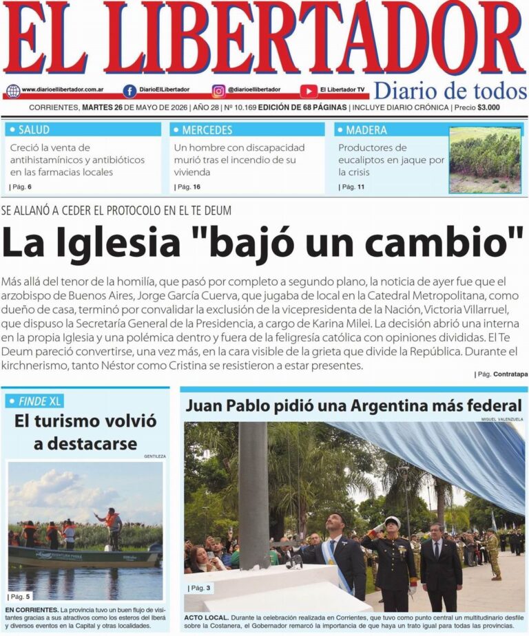 Tapa y contratapa del diario Corrientes Press del 26 de mayo de 2026