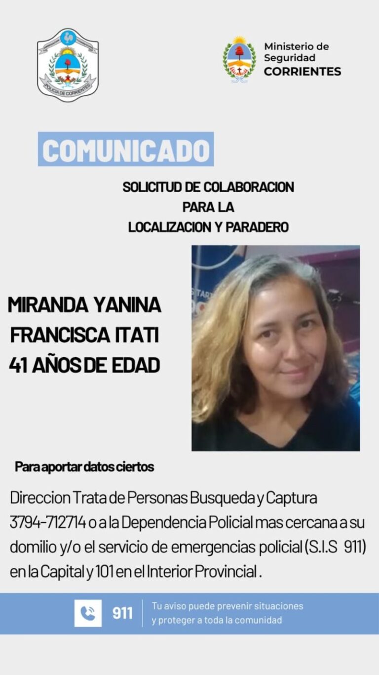 Fotografía de Yanina Francisca Itatí Miranda, mujer de 41 años buscada por la Policía de Corrientes