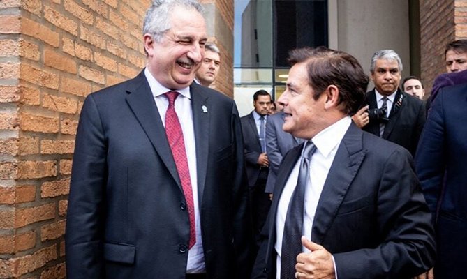 Hugo Passalacqua y Carlos Rovira en un acto político en Misiones