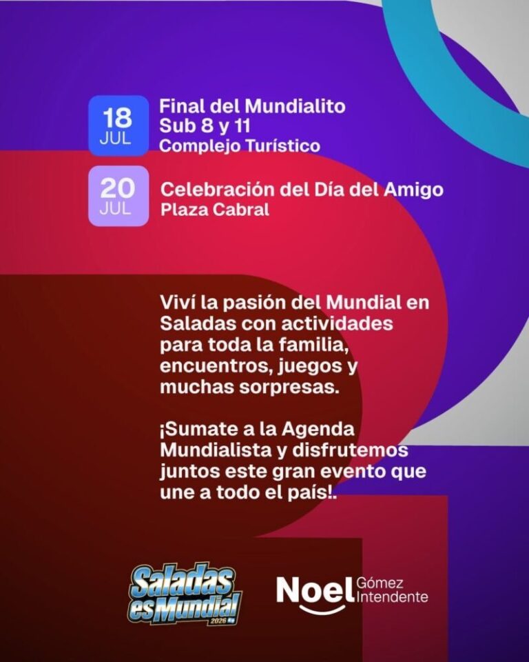 Plaza Cabral en Saladas, Corrientes, con cartelería del programa Saladas es Mundial 2026