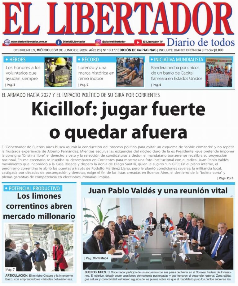 Portada del periódico Corrientes Press del 3 de junio de 2026
