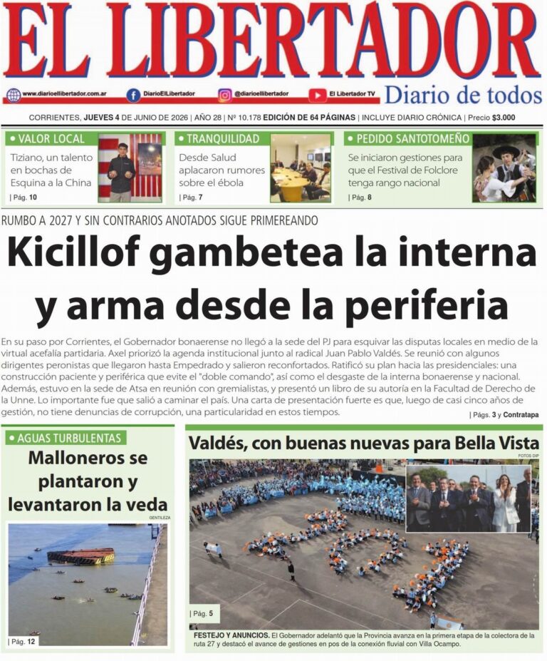 Tapa del diario Corrientes Press del 4 de junio de 2026